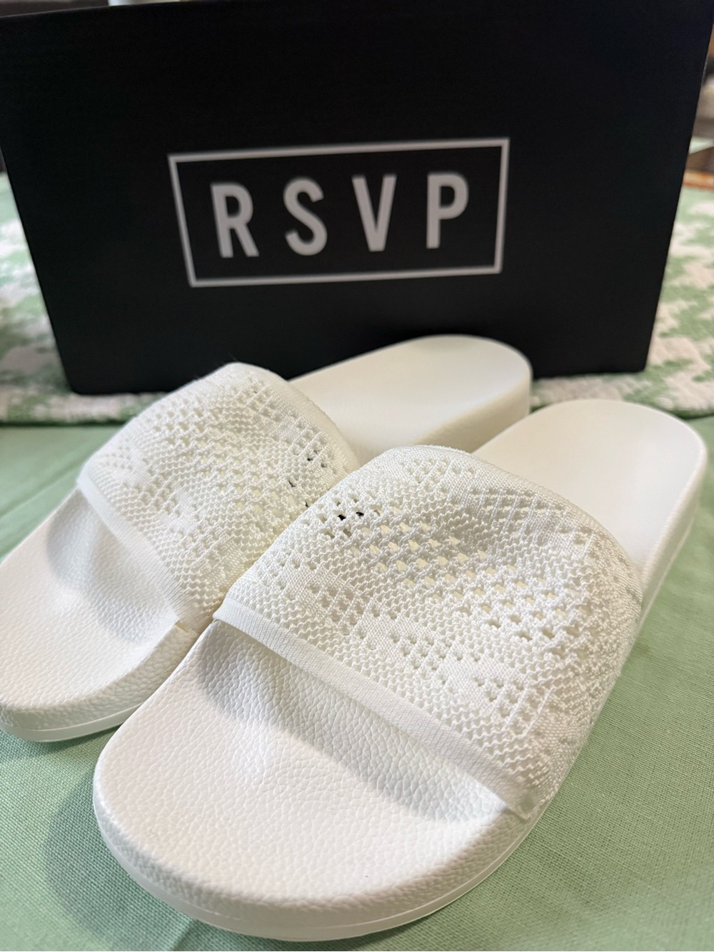 RSVP Women’s White Knit Slide Sandals